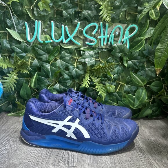 Asics Gel Resolution 8 Clay Tennis Shoes Mens Size 11.5 Blue Pickleball Sneakers